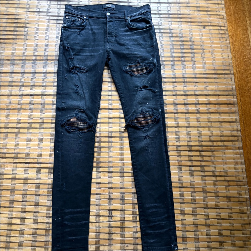 Amiri Black Distressed Skinny Jeans 33 x 33 with Damage (See Photos/Description)